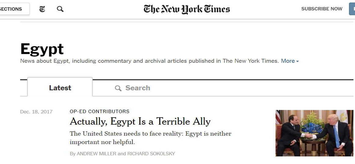   «نيويورك تايمز»: «مصر أصبحت حليفا لا يطاق» و «نحن»: «هجومكم يعنى أننا نمضى فى الطريق الصحيح»