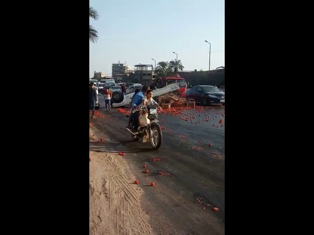 شاهد|| انقلاب سيارة على الزراعى واللون الأحمر يغطى الأسلفت