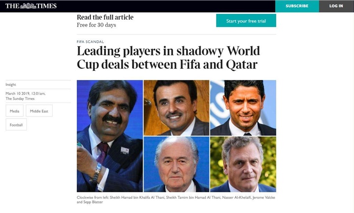    «ذا تايمز» تكشف عن رشاوى بمليار دولار دفعتها قطر لـ «فيفا»  