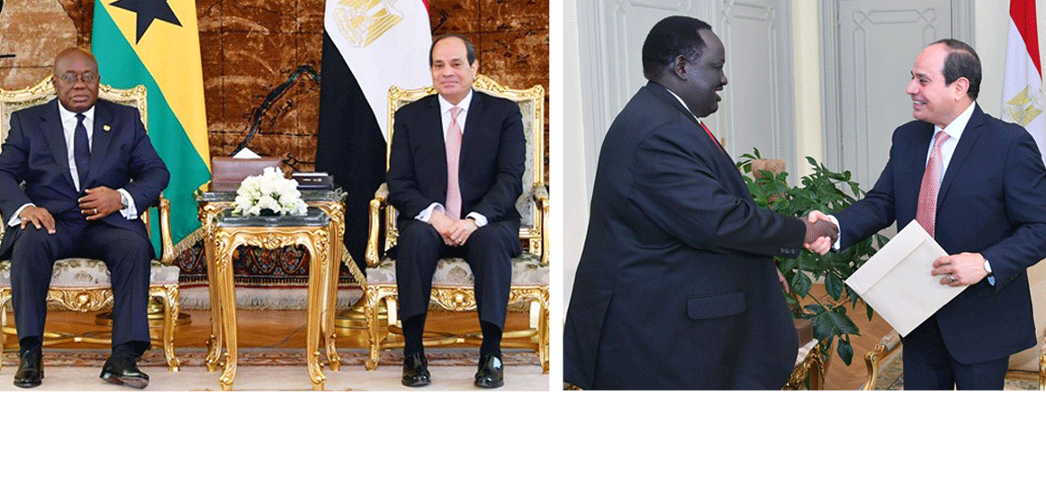  المتحدث الرسمى ينشر فيديو عن استقبال الرئيس السيسى لرئيس جمهورية غانا ومبعوث رئيس جنوب السودان