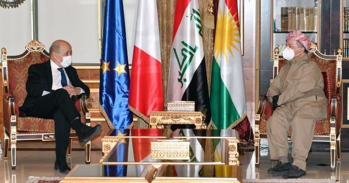   بارزاني ووزير الخارجية الفرنسي يبحثان الوضع في العراق والعلاقات بين أربيل وباريس