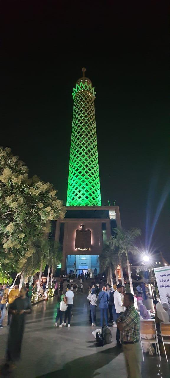   إضاءة برج القاهرة باللون الأخضر لرفع الوعي بالأمراض النفسية